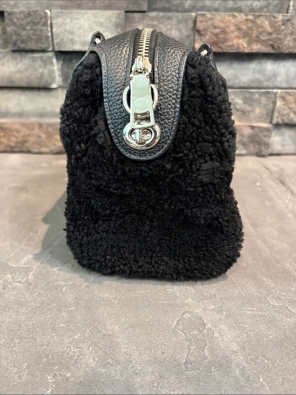 Coach Mini Bennet Black Leather Satchel with Shearling Sides - G1593-F36689
